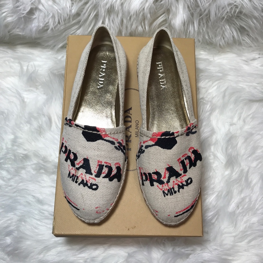 Prada Embroidered Logo Canvas Espadrille Flats - Picture 4 of 12